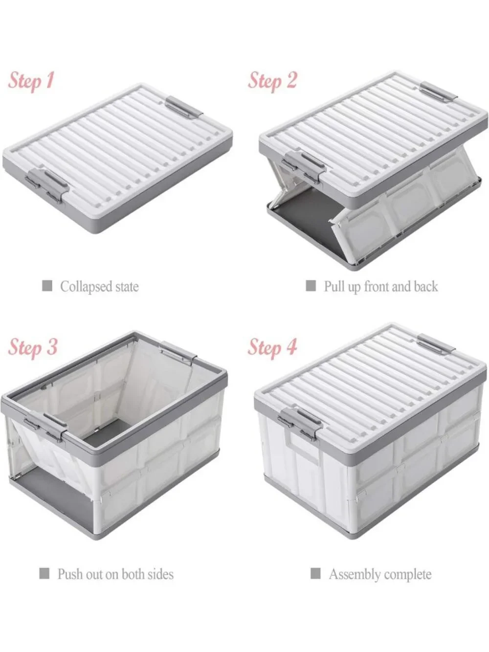 Collapsible Storage Bins with Lids 30L - Stackable Utility Crates for Home